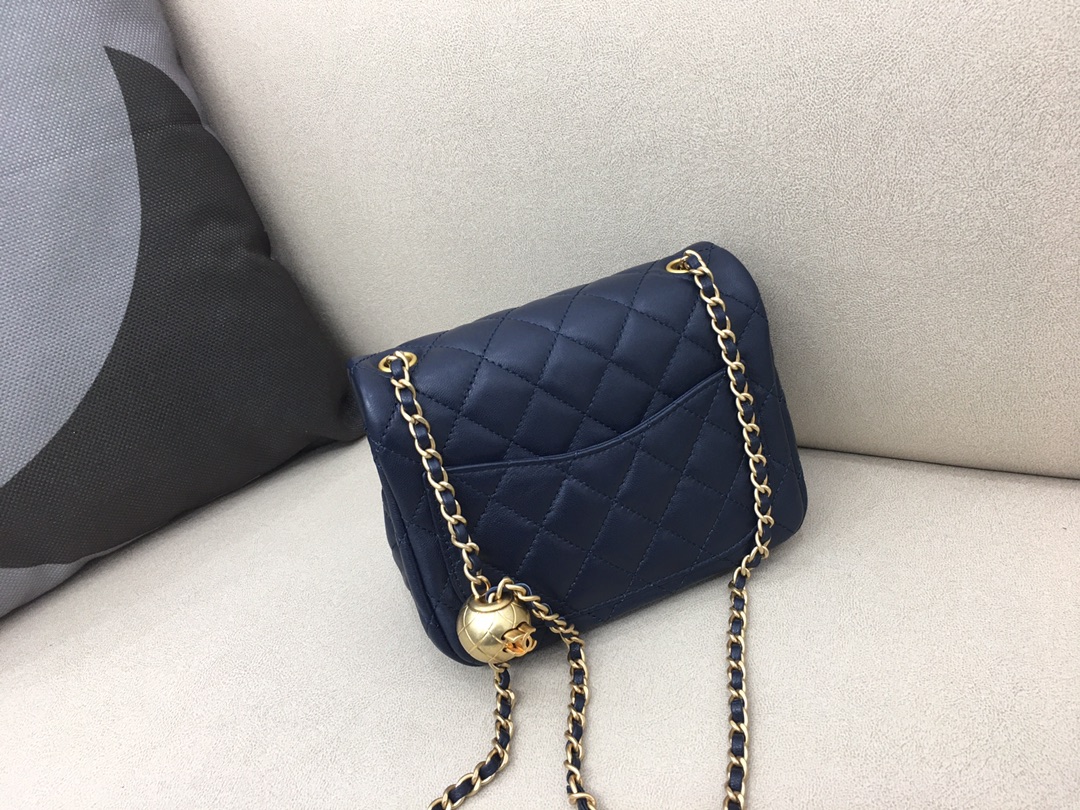 Mini Classic Flap Lambskin Bag AS1786 Dark Blue/Gold